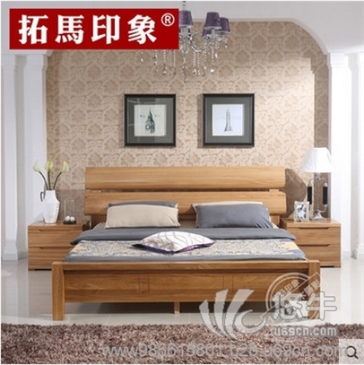 榆木现代中式全实木床1.51.8米高箱储物双人床简约卧室家具