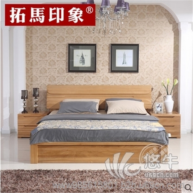 全实木床1.8米榆木床双人床高箱储物床现代中式婚床卧室家具