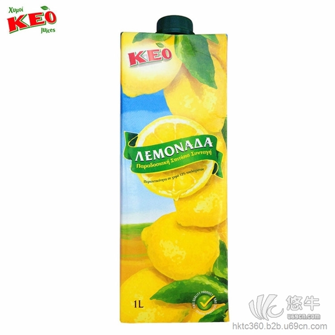 原装进口食品热销塞浦路斯KEO凯莉欧柠檬果汁饮料1L*12瓶