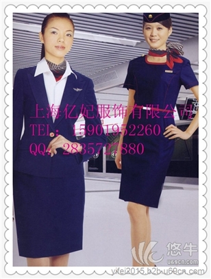 空姐旗袍定制，连衣裙中长款红色，蓝色空姐服装，东航空姐服订做，上海亿妃服饰图1