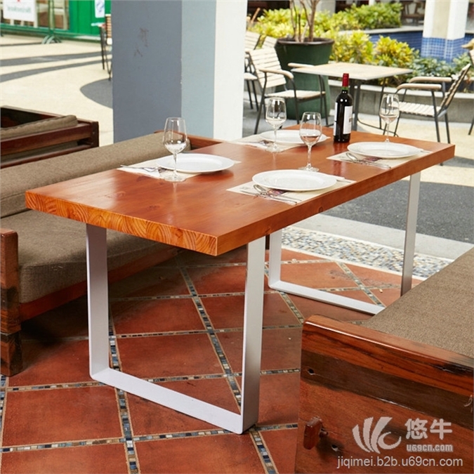 实木家具定制美式铁艺实木餐桌咖啡厅餐厅桌子家用实木餐桌饭桌