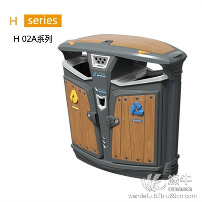 双桶垃圾桶|塑木垃圾箱|道路果皮箱图1