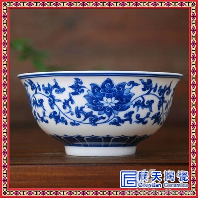寿宴陶瓷寿碗订制手绘青花缠枝莲陶瓷寿碗图1