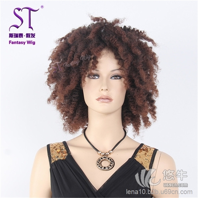 广州发制品厂家直销黑人时尚假发定制非洲黑人女士棕色卷发