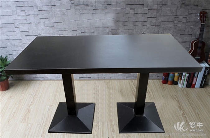 双铸铁桌脚方形实木餐桌餐厅快餐店餐桌快餐桌定做图1