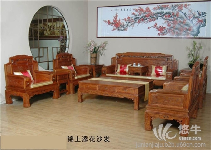 东阳红木家具，缅甸花梨木，红酸枝沙发，卷书沙发11件套图1