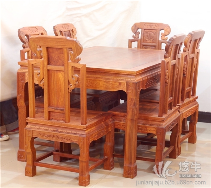 东阳红木家具，缅甸花梨木，红酸枝餐桌，祥和餐桌7件套