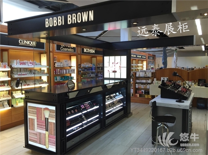 深圳高端大气高密度板黑色烤漆化妆品展示柜定制工厂