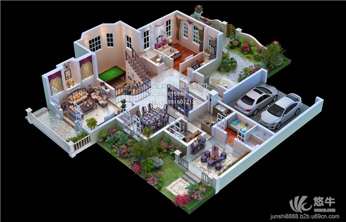 3D别墅户型图图1